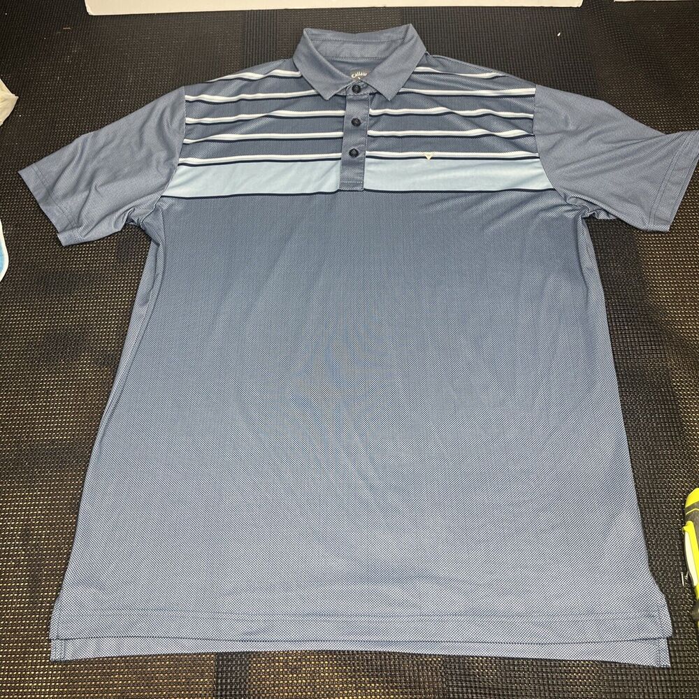 Callaway Swing‎ Tech Polo Shirt Mens L Blue Geometric OptI Dri Short Sleeve Golf